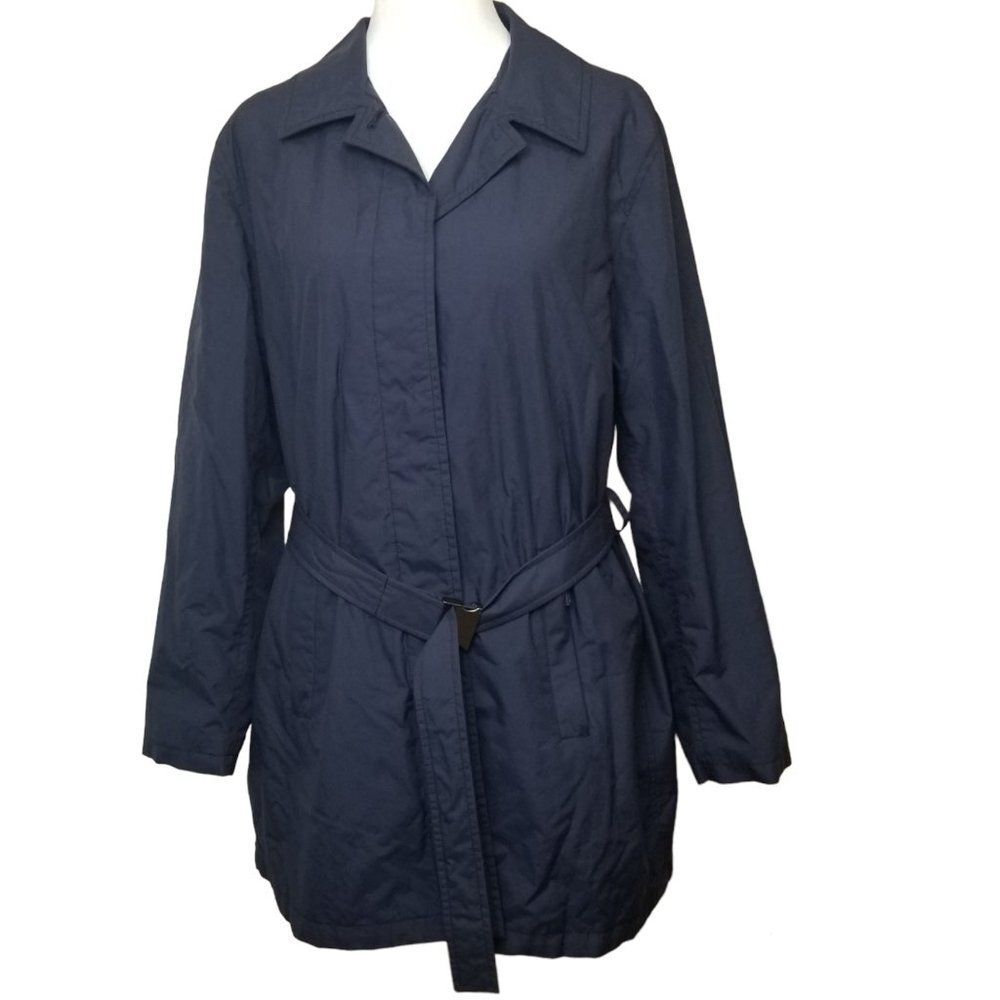 L.L.Bean Women's Medium Navy Belted Nylon Trench Jacket Coat